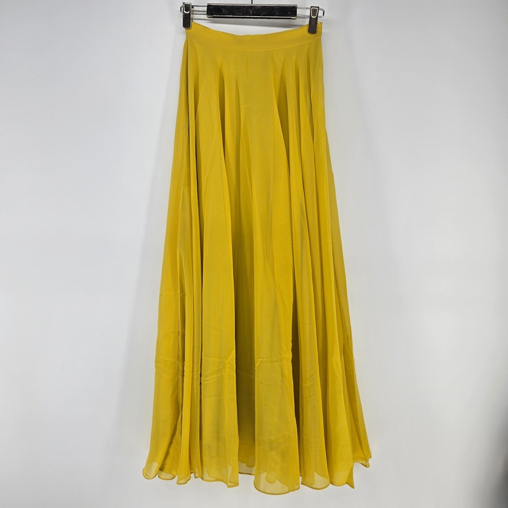 Morning Lavender Amelia Full Maxi Skirt Women XXS Yellow Pleated Chiffon NEW